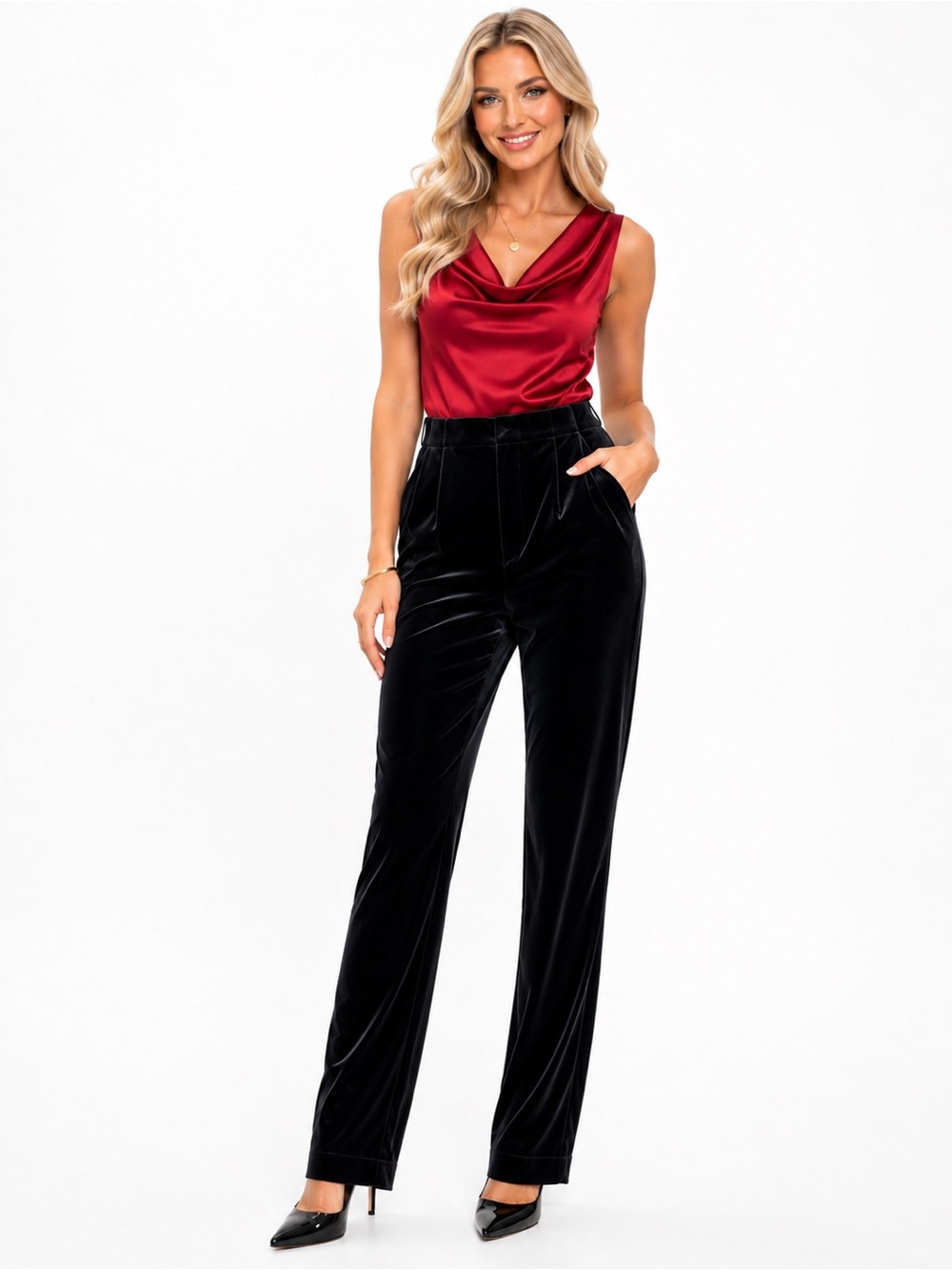 Central Falls Women’s Black Velour Velvet Pants Size Medium High Rise 30” Inseam